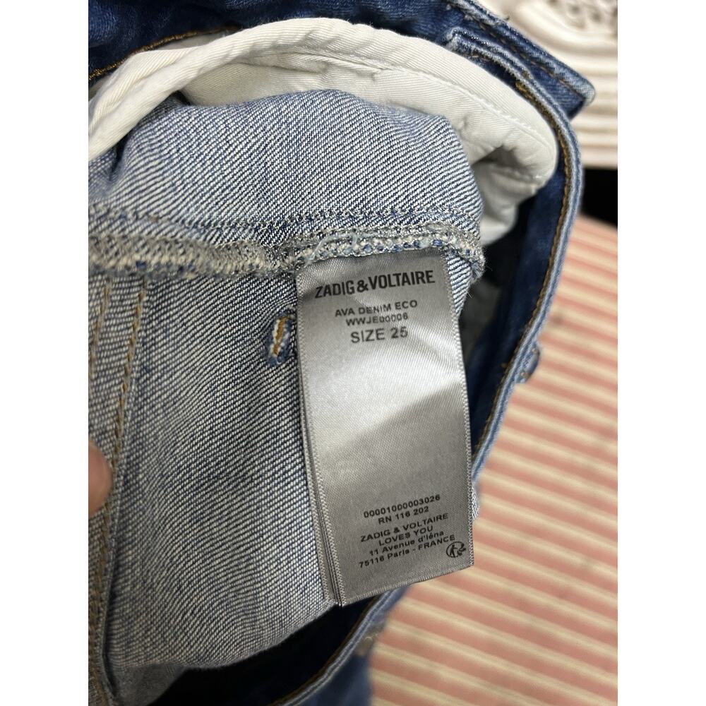 Zadig & Voltaire Ava Eco Denim Kick Flare Raw Hem Zip Detail Jeans Sz 25 - Picture 8 of 9
